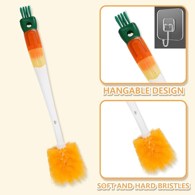 Multifunctional 5-in-1Cleaning Brushes for Household use Detachable Long Handle Cup Brush+ 2 Hooks,Applicable to Bottle Brush Cleaner, Straw Cleaner Brush,Detail Brush for Cup Lid Gap