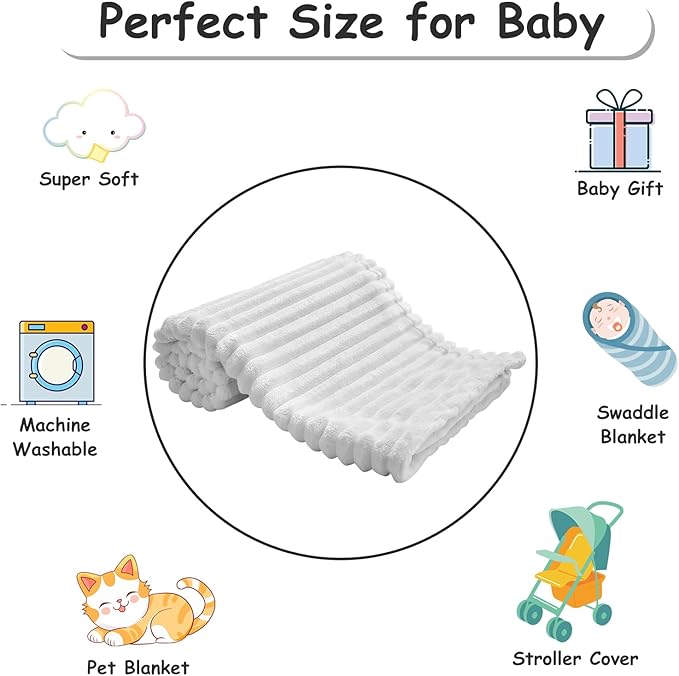 Soft Fleece Baby Blanket Ultra Cozy Grey Baby Blankets for Boys Warm and Lightweight Infant Toddler Newborn Receiving Gift with Reversible Stripes for Crib Stroller, 30x40 Inch, Light Grey