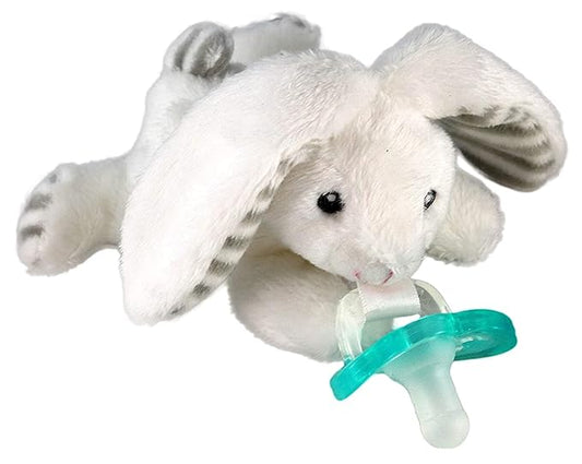 RaZbaby JollyPop Pacifier, Holder with Detachable Baby Pacifier, Stuffed Animal RaZbuddy, All Ages 0M+, 100% Medical Grade USA Made Silicone, Machine Washable, Textured & Easy to Hold – Bunny