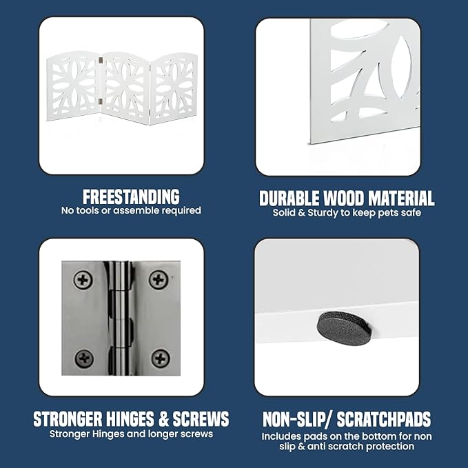 Bundaloo Freestanding Dog Gate Expandable Decorative Wooden Fence for Small to Medium Pet Dogs, Barrier for Stairs, Doorways, & Hallways