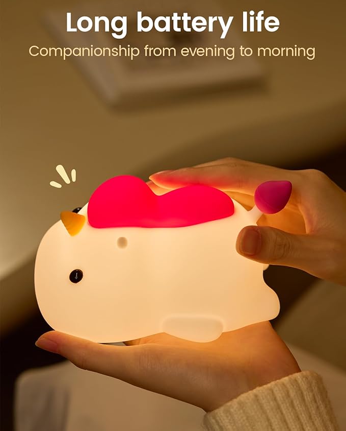 Unicorn Night Light for Kids, Soft Silicone Tap Control Lamp with 30-Min Auto-Off Timer, Rechargeable Portable LED Bedroom Bedside Light for Baby Nursery Toddler
