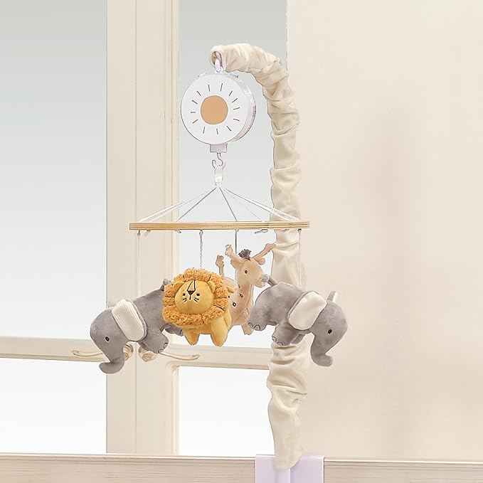 Lambs & Ivy Jungle Adventure Elephant/Lion Musical Baby Crib Mobile Soother Toy
