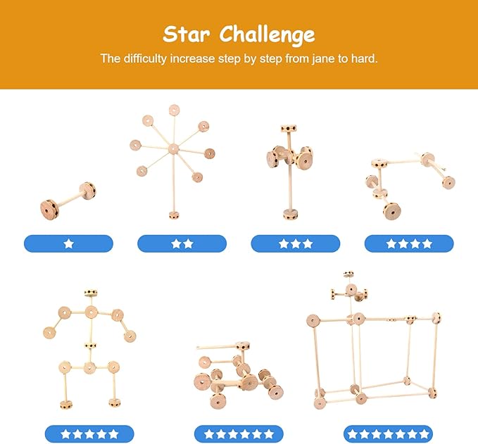 WODI 60PCS Wooden Building Blocks for Kids Ages 4-8, STEM Toys Montessori Learning Toys, Large DIY Educational Construction Blocks for Toddlers, Creative Splicing Activity Set with Manual