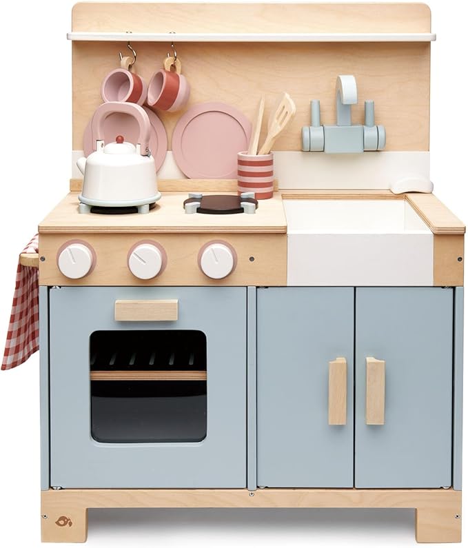 Tender Leaf Toys - Mini Chef Home Kitchen - Wooden Kitchenette Fully Equipped with Accessories for Pretend Cooking - Develops Social, Creative & Imaginative Skills - Learning Role Play - Age 3+