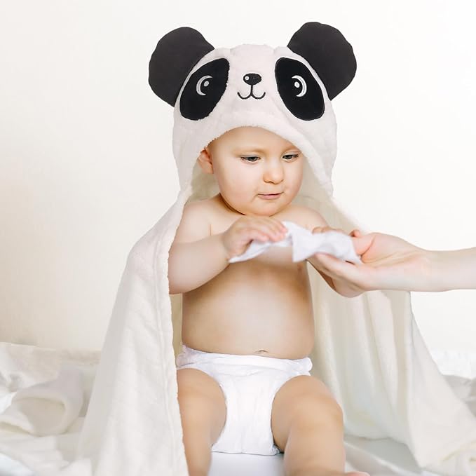 Toddler Bath Towels Age 1-2, Soft Absorbent Animal Hooded Towel for Kids Girls, 2 Pack 50" x 32" Large Thick Baby Towels with Hood, White Panda & Pink Duck Set