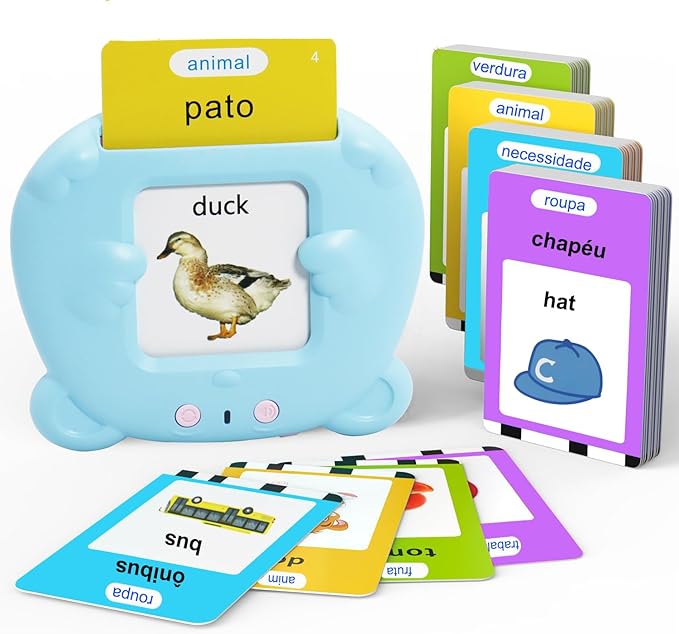 MAYAPHILOS 224 Words Brazil Portuguese and English Talking Flash Cards for Toddlers, Autism Sensory Toys, Portuguese Language Learning Educational Montessori Speech Therapy Toys Gifts for Kids