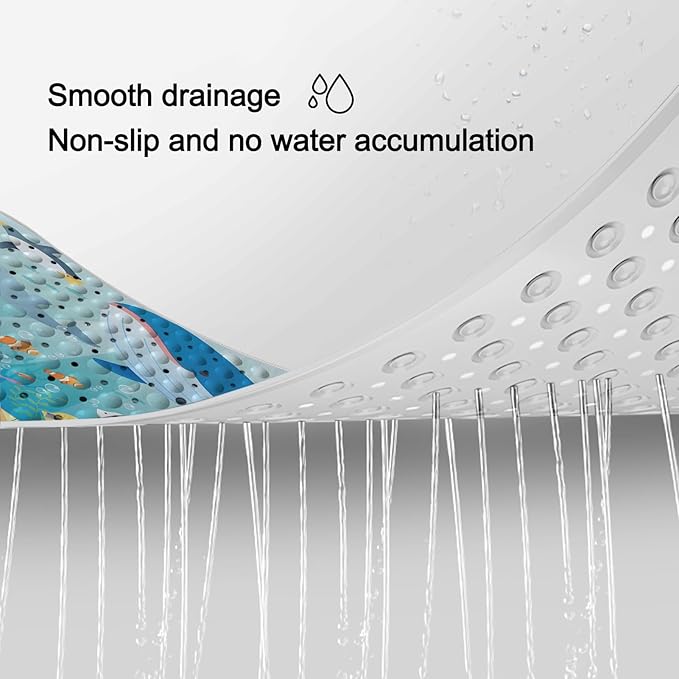 LNOND Bath Mat for Tub for Kids, Whales and Fish Bathtub Mat, Kids Bath Mats for Bathroom Non Slip with Drain Holes and Suction Cups,Machine Washable (40 X 16 Inch)