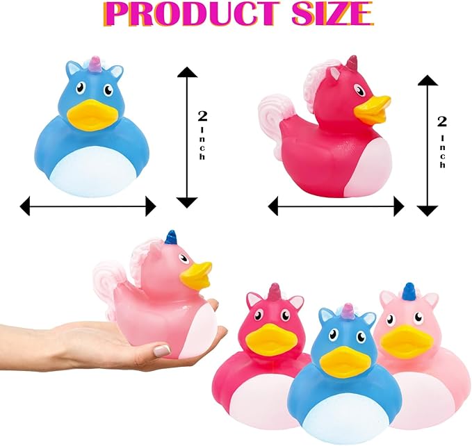 The Dreidel Company Unicorn Rubber Duck Toy Duckies for Kids, Bath Birthday Baby Showers Summer Beach and Pool Activity, 2" (12-Pack)