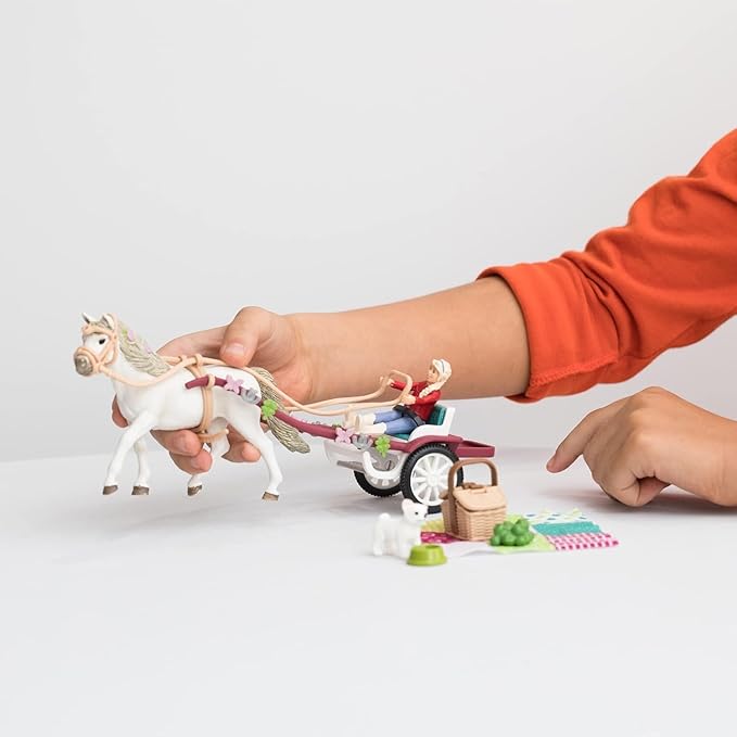 Schleich Horse Club - 32PC Horse and Carriage Picnic Playset - With Pony, Toy Dog, Action Figure and More - Interactive Play for Kids Ages 5+