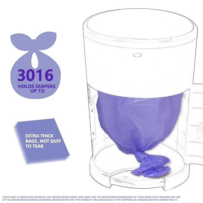 Diaper Pail Refills Increased 30% length Compatible with Dekor Plus Diaper Pails Lavender Scent Holds up to 3016 Diapers (4 Pack)