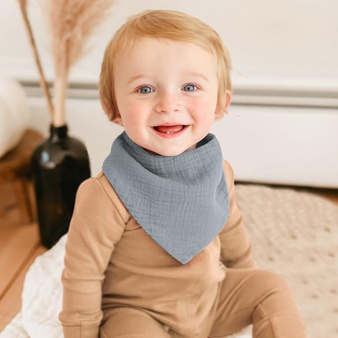 Konssy 8-Pack Muslin Baby Bibs, Absorbent Bandana Drool, 100% Cotton Unisex Baby Bibs for Teething and Drooling