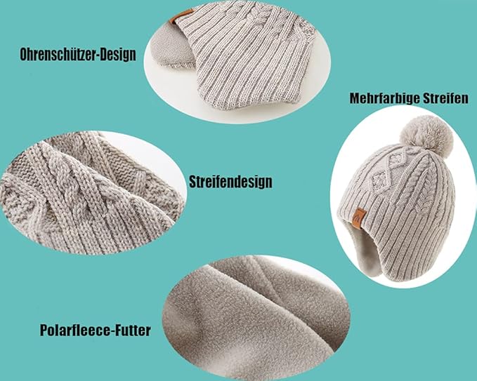 LMLALML Boys Winter Hat Earflap Knitted Beanie for Kids Warm Fleece Lined Thicken Hat for Baby