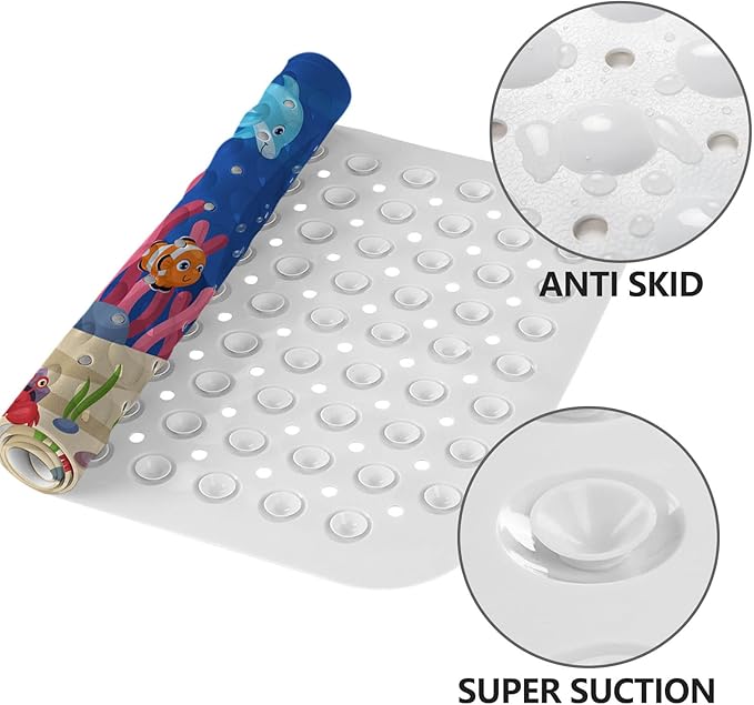 LNOND Bath Mat for Tub for Kids, Ocean Whale Bathtub Mat, Kids Bath Mats for Bathroom Non Slip with Drain Holes and Suction Cups,Machine Washable (40 X 16 Inch)