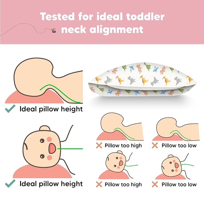 Toddler Pillow with Pillowcase - 13x18 My Little Dreamy Kids Travel Bed Pillows for Sleeping, Organic Cotton Small Pillowcase, Soft & Breathable, Machine Washable, Toddlers 2-5 Years Old (Roarsome)