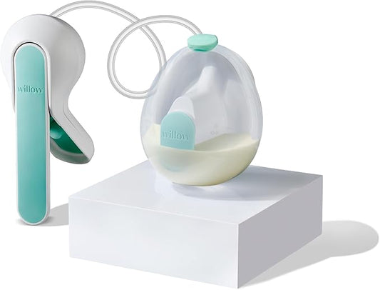 Willow Wave - Wearable Manual Breast Pump - Fits Fully in Bra - Ergonomic Handle - 24mm Soft Silicone Flange - Wearable Breastfeeding Pump - Hospital Grade Suction - Postpartum Essentials - Holds 5oz