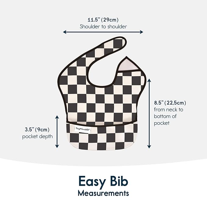 Tiny Twinkle Mess Proof Baby Bibs for Eating – Waterproof, Wipeable Toddler Bibs with Pocket – Baby Food Bibs for Girls & Boys(3 Pack,Checkers Boy)