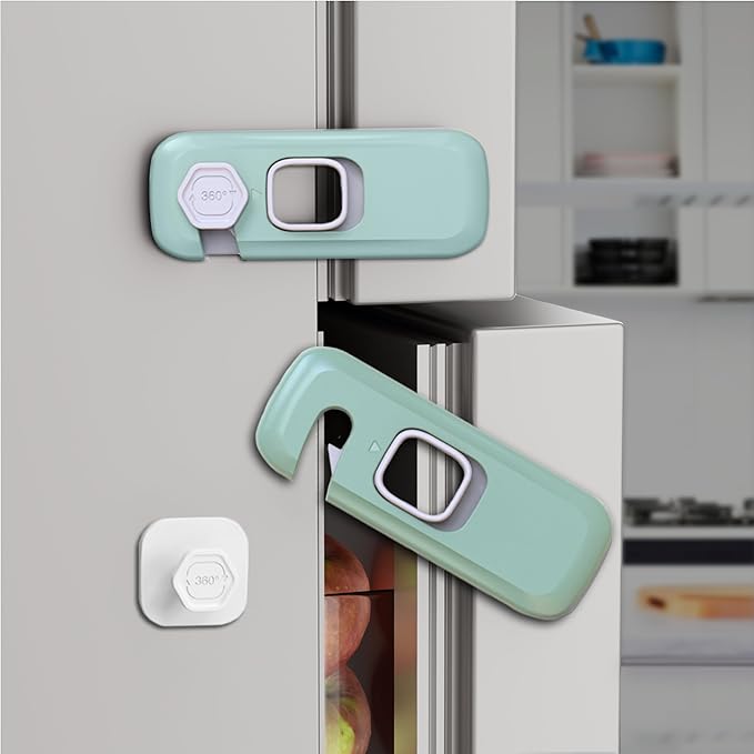 5Pack Child Proof Refrigerator Lock, Baby Proofing Cabinet Locks, oven lock child safety, fridge lock, for Fridge, Drawers, Dishwasher, Oven, Cupboard, Closet, Adhesive, No Tools Need(Green)
