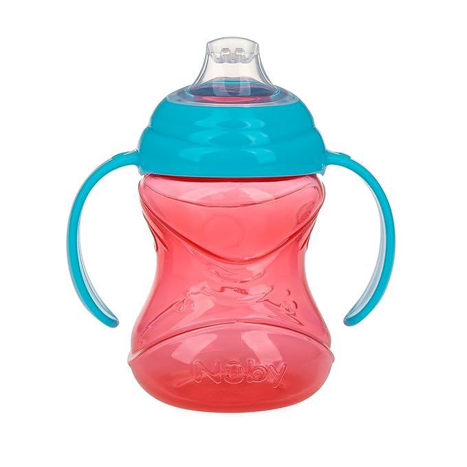 Nuby Clik-It Grip N' Sip Soft Spout No-Spill Training Sippy Cup with Handles - (3-Pack) 10 oz - 4+ Months - Blue/Green/Red