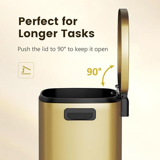 ELPHECO Kitchen Trash Can with Lid Soft Close, 13 Gallon / 50L Stainless Steel Pedal Garbage Can, Heavy-Duty Step Wastebasket with 20 Bags, Removable Bucket, Home Office, Kitchen, Titanium Gold