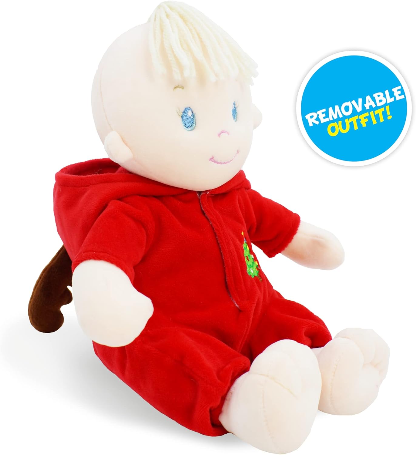 June Garden 12" Sweet Dolly Dasher - Stuffed Ultra Soft Baby Reindeer Doll for Birth and Up - Removable Red Outfit