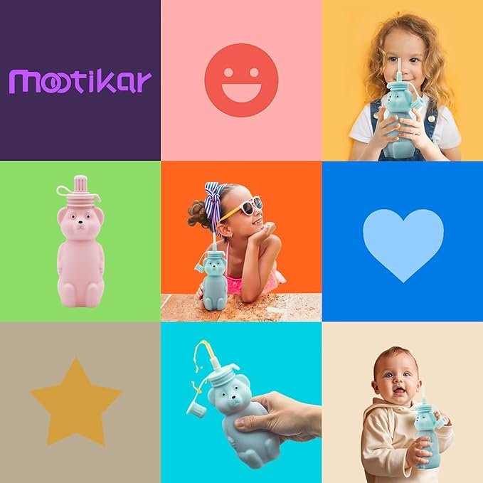 Honey Bear Silicone Straw Cup, Babies Water Drinking Cup, 8-Ounce Therapy Sippy Bottles for Speech and Feeding Training, BPA Free & Dishwasher Safe (BROWN)