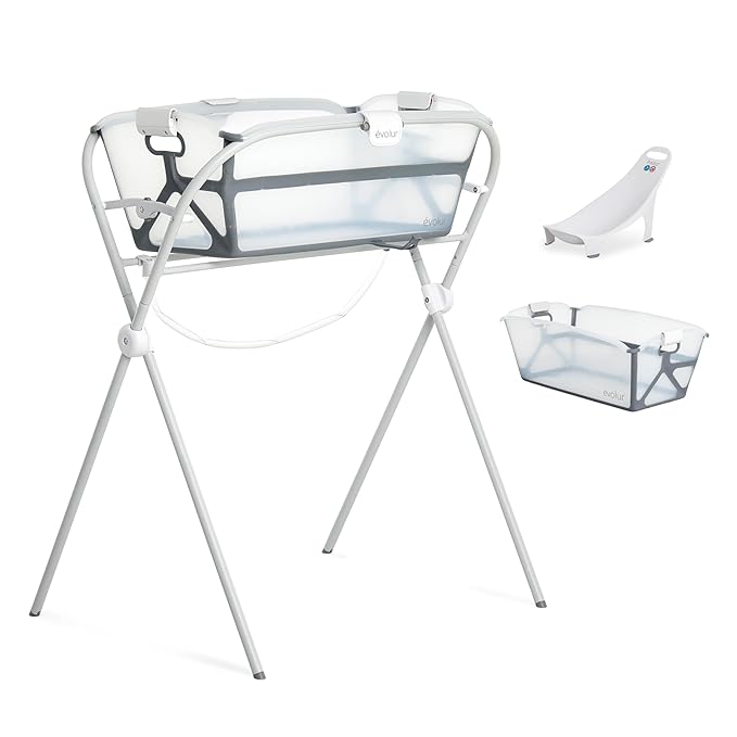 Evolur Supple Baby Spa Set – Complete Newborn Bath Essentials Kit with Baby Bathtub, Hammock Seat and Metal Frame | Infant Bath & Spa Gift Set for Baby Showers & New Parents