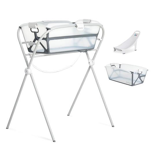 Evolur Supple Baby Spa Set – Complete Newborn Bath Essentials Kit with Baby Bathtub, Hammock Seat and Metal Frame | Infant Bath & Spa Gift Set for Baby Showers & New Parents