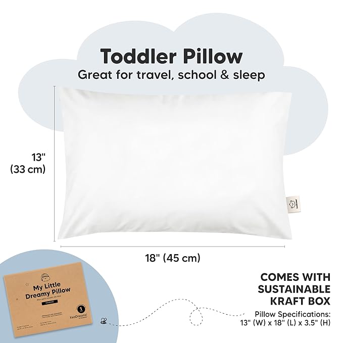 KeaBabies Toddler Pillow 13x18 - Soft Organic Cotton Kids Travel Bed Pillows for Sleeping, School, Nap, Machine Washable, Toddlers 2 to 5, Pillowcase Sold Separately (Soft White)