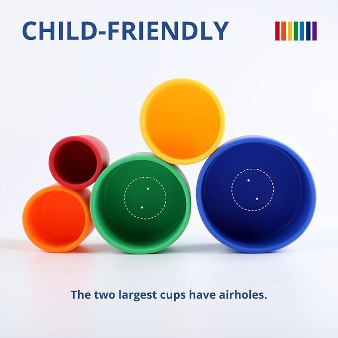 BLUE GINKGO Silicone Stacking Cups – Nesting & Sensory Stacking Toy for Toddlers | Open-Ended Montessori Toy with 5 Cups (Vibrant Colors)