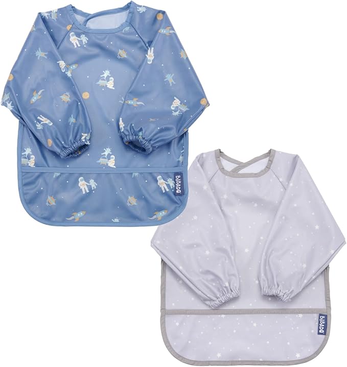 BIBaDO Mess Proof Baby Bib, 2 Pack Long Sleeve Bib, 6 month - 3 Years, Waterproof Bibs for Toddlers, Machine Washable