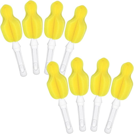 INVODA Nipple Brush Replacement Heads 8PCS Sponge Bottle Brush Head Baby Bottle Nipple Cleaner Detachable Nipple Brush Refill Replacement Head (Yellow)