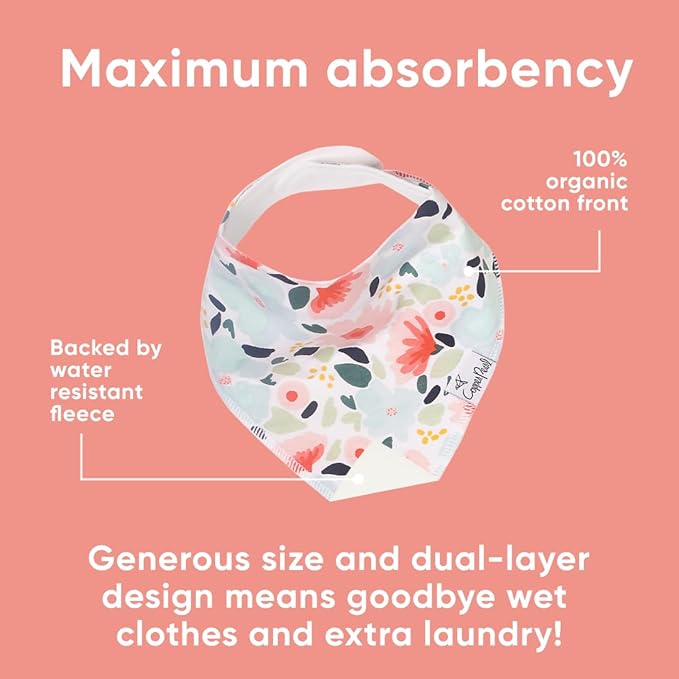 Copper Pearl 4 Pack Soft Cotton Baby Bibs for Drooling and Teething, Absorbent Drool Bibs for Baby Girl and Boy, Adjustable to Fit Newborns to Toddlers, Tons of Styles (Leilani)