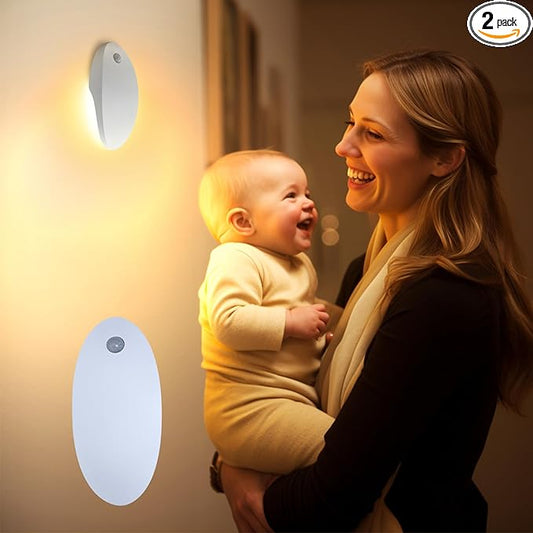 DAYBETTER Night Light for Kids - Baby Night Light Warm White 3000K with USB Rechargeable Battery Operated Cordless Motion Sensor Lamp Indoor LED for Bedroom Hallway Stair(2 Pack)