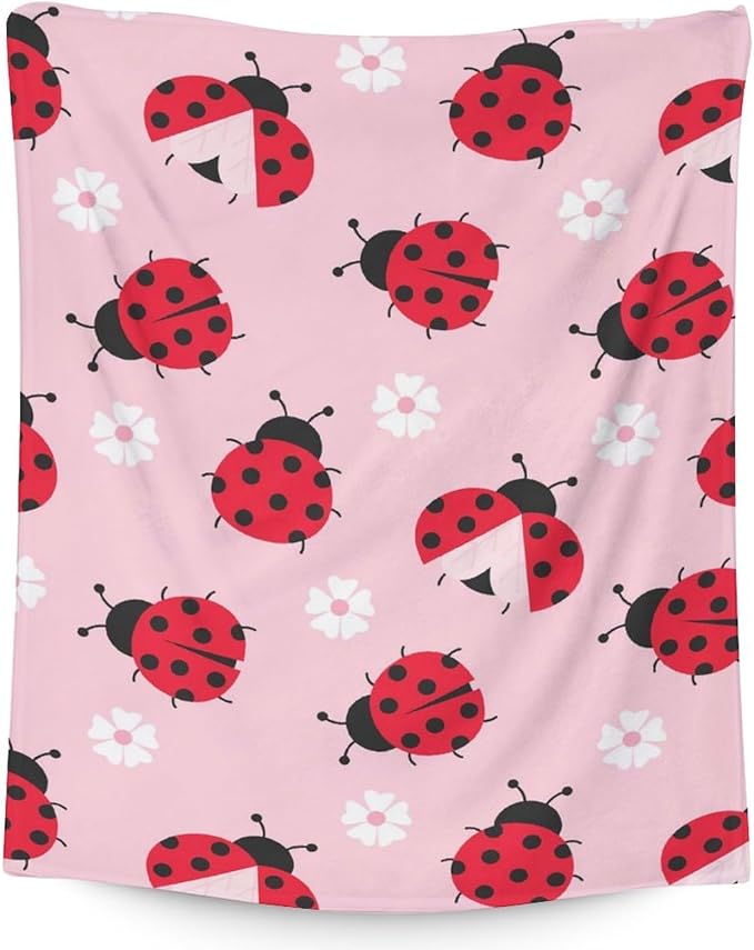 Ladybug Blanket for Girls - 30 x 40 Inches Cute Lady Bug Gifts for Kids - Soft Fuzzy Pink Throw Blankets for Crib, Lap