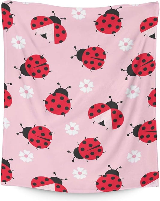 Ladybug Blanket for Girls - 30 x 40 Inches Cute Lady Bug Gifts for Kids - Soft Fuzzy Pink Throw Blankets for Crib, Lap
