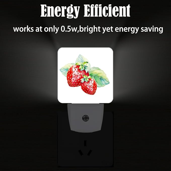 Watercolor Cute Strawberry Night Light,Plug Into Wall with Dusk to Dawn Light Sensors, Warm Nightlights for Bedroom, Bathroom, Hallway, Kitchen, Gifts Ideal for Boys Girls Women Men
