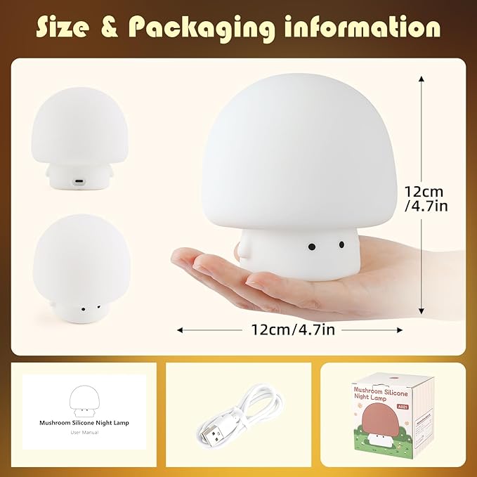 YISUN Mushroom Night Light, Cute Silicone Nightlight for Baby Toddler, Rechargeable LED Nursery Lamp with Timer, 3 Level Dimmable Soft Squishy Night Lamp Gift for Bedroom Kids Room Decor