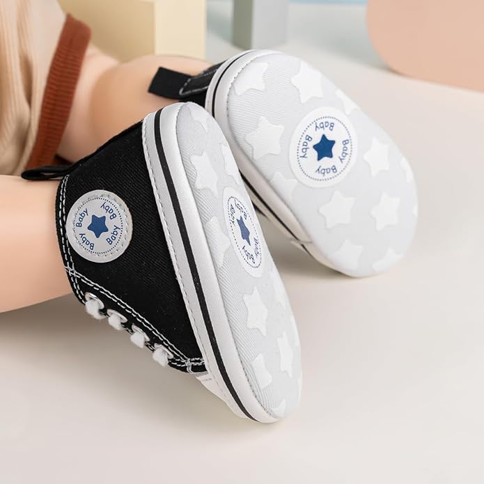 Meckior Baby Girls Boys Canvas Sneakers Soft Sole High-Top Ankle Infant First Walkers Crib Shoes