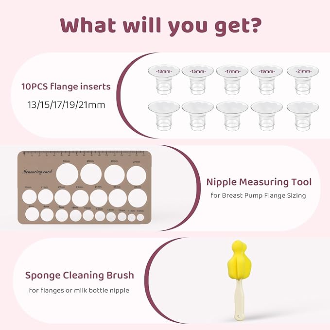 Flange Sizing Kit 3 in 1 with 10PCS Flange Inserts 13/15/17/19/21mm, Silicone Flanges Insert Kit for 24mm Flange/Shield, Pumping Essentials Kit for Moms