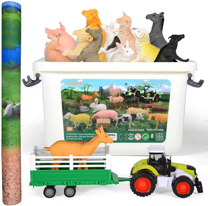 Farm Playset Farm Animal Figures with Tractor Toy for Kids 3-5 Learning Toys for Toddlers 3-8 Years Old Girl Boys Birthday Gift