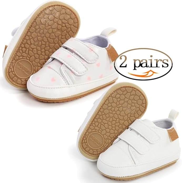 2Pairs Baby Shoes,Boys Girls Non-Slip Rubber Sole Sneakers,Unisex Infant Soft Lightweight First Walking Crib Shoes