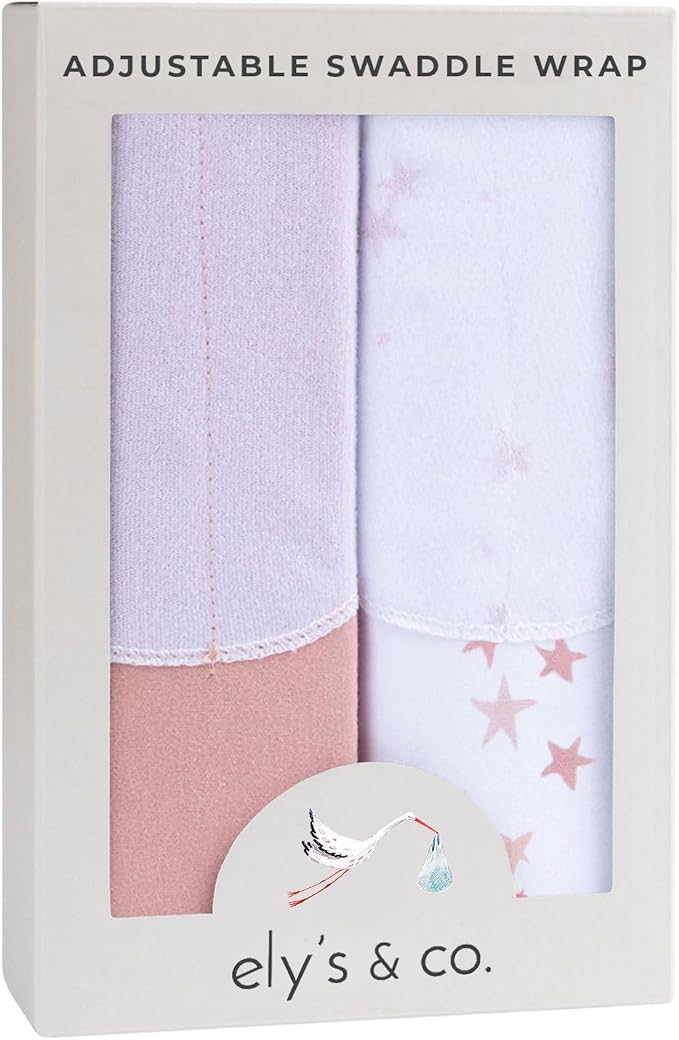 Ely's & Co. Adjustable Swaddles for Newborn, Baby Swaddles 0-3 Months, Swaddle Sack for Baby Girl, 100% Cotton, 2 Pack (Dusty Rose and Mauve Pink Star)