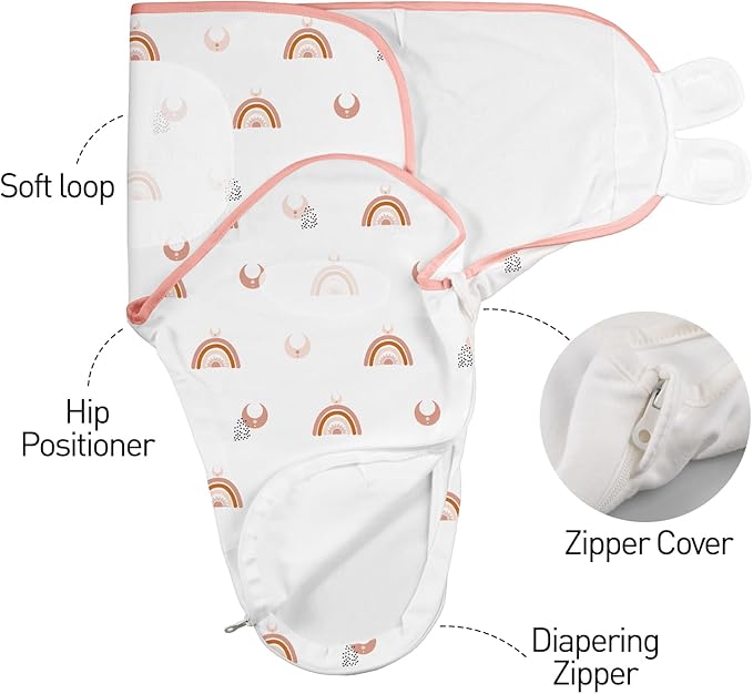 GLLQUEN BABY 3-Pack Baby Swaddle Sleep Sacks with Zipper for Newborn - Baby Swaddles 0-3 Months, Infant Swaddling Sack, Rainbow & Sun, Swaddles Blanket Wrap (Small/Medium)