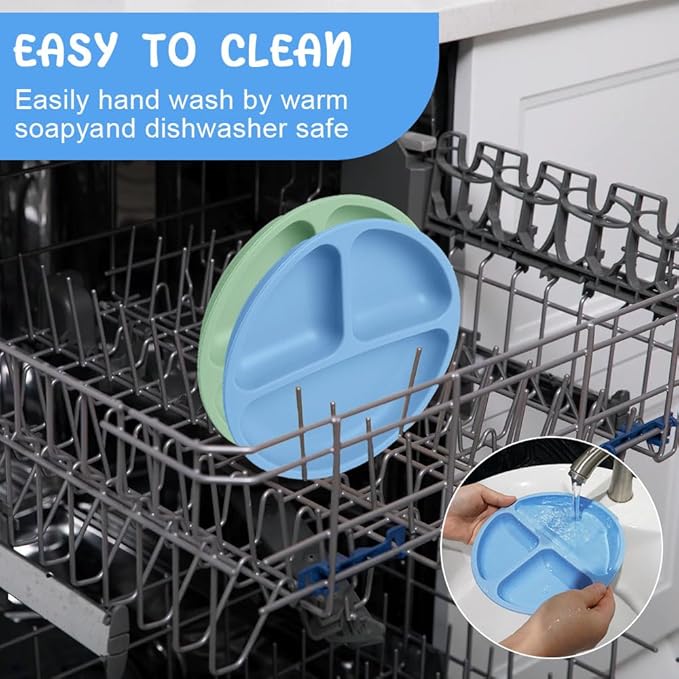 Vicloon Suction Plates, 2 Pcs Baby Toddler Plate, 100% Food Grade Silicone BPA Free Baby Plates, Divided Plate Design, Silicone Grip Dish Microwave & Dishwasher Safe