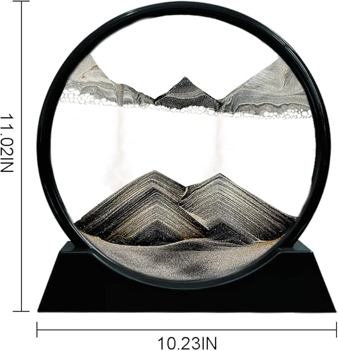 Aoderun Moving Sand Art Picture Round Glass 3D Deep Sea Sandscape in Motion Display Flowing Sand Frame Relaxing Desktop Home Office Work Decor (12", Black)