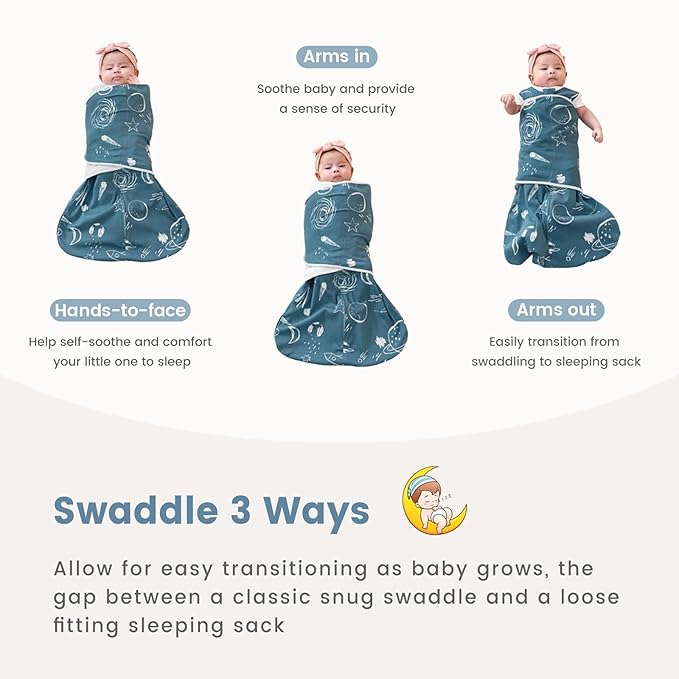 ZIGJOY Sleep Sack Swaddle 1.0 Tog Baby Wearable Blanket 100% Cotton Baby Swaddle Blanket for Newborns 0-6 Months Space&Blue