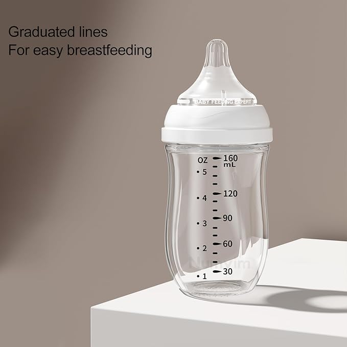 Natural Glass Baby Bottles Gentle & Extra Slow Flow, Newborn Breastfeeding Bottle with Anti Colic Nipple for 0 Months Babies, 3 Packs (Yellow (3 Ounce + 5 Ounce), 1 Count (Pack of 3))