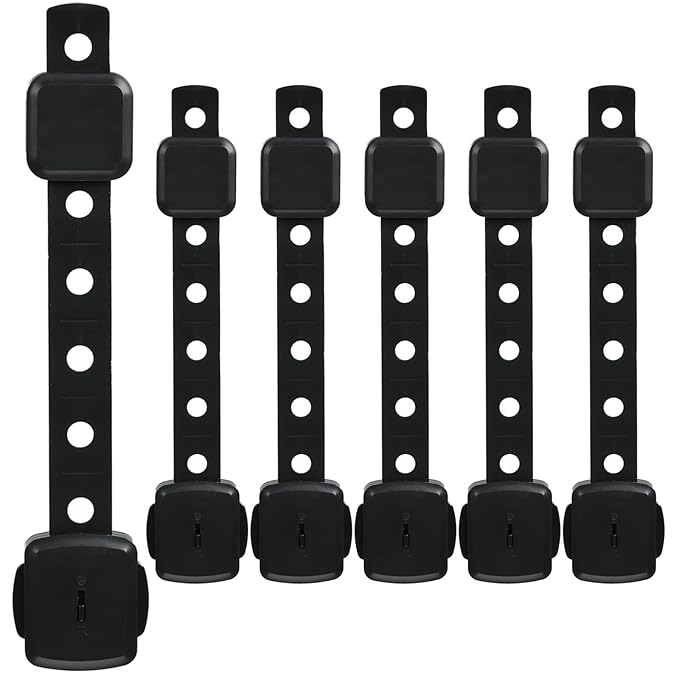 Fursafe&Q Cabinet Locks Baby Proofing, Baby Drawer Safety Locks -Adhesive Child Safety Lock Straps Adjustable Door Latch for Fridge Toilet Oven No Drill Furniture Kitchen Lock
