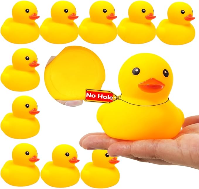 3.4 Inch 10 Pcs Kalafona Rubber Bathtub Duck/Duckie Waterproof No 'Bebe' No Hole Funny Bath Swimming Pool Toy Without Hole for Kids Birthday Party Favor Home Decor