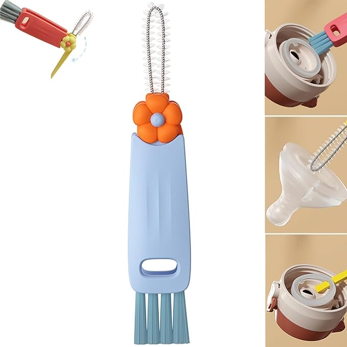 3 in 1 Cup Lid Cleaning Brush, 2025 Multifunctional Crevice Cleaning Brush for Bottle Gap Tight Spaces Cup, Cup Lid Gap Cleaning Brushes Set for All Kinds of Cups and Bottles (Blue)